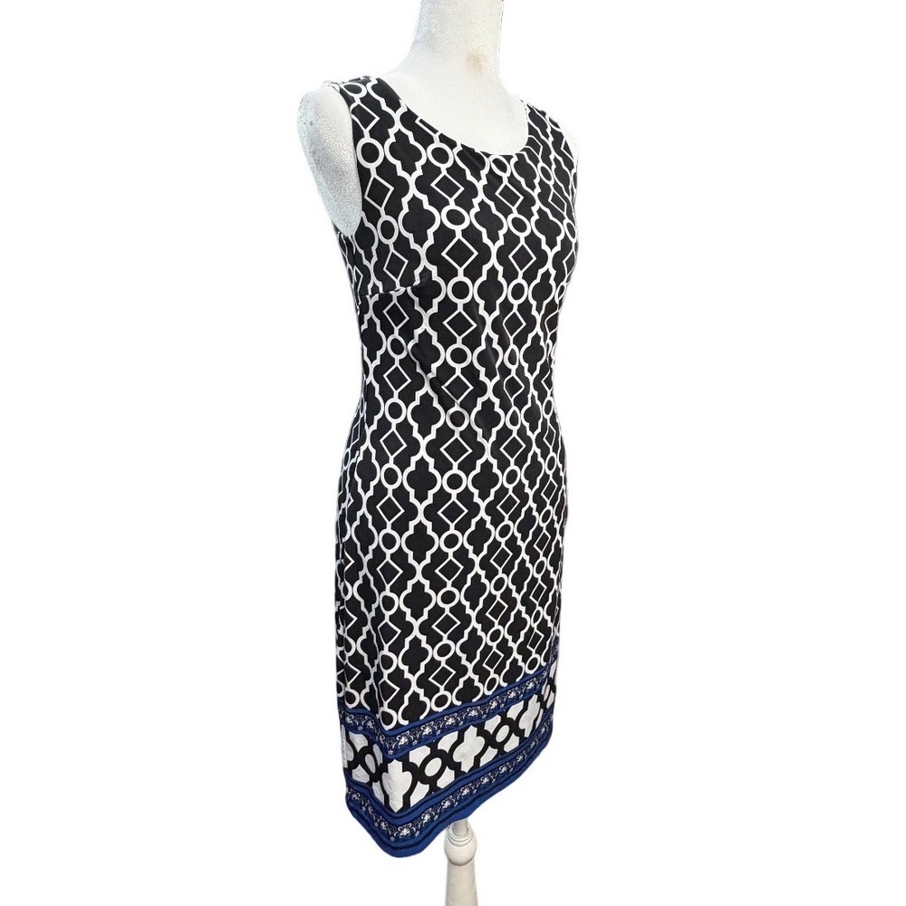 Geometric Trellis Sheath Small Dress Lined Moroccan Office Career Preppy Stretch